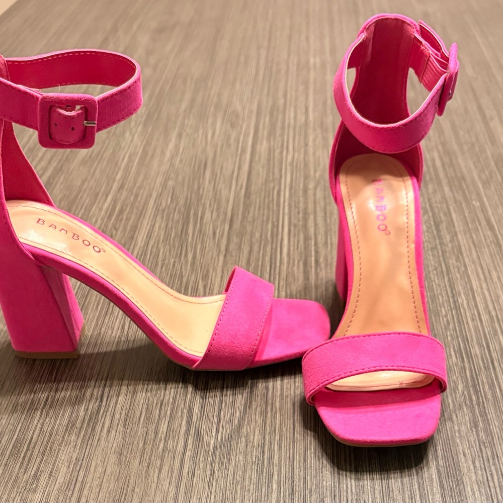 BAMBOO Vibrant Pink Heeled Sandals - Picture 2 of 3